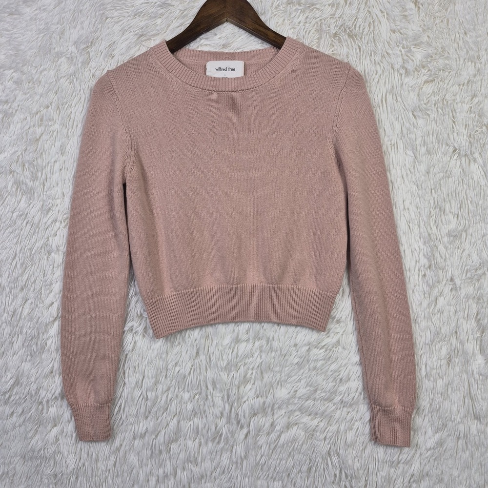 Wilfred Free Aritzia Merino Wool Blend Cropped Crewneck Birch Sweater Pink Small